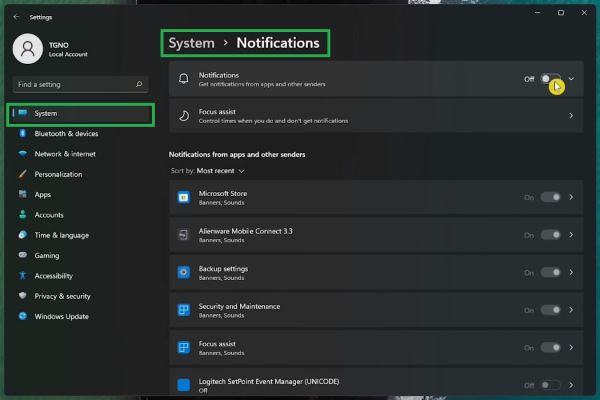 Notifications ویندوز 11