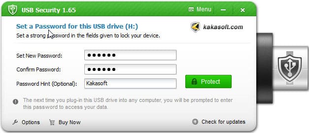 نرم افزار Kakasoft USB Security گزینه Protect
