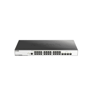 سوییچ DGS-3000-28L دارای 24 پورت گیگابیتی شبکه و 4 پورت گیگابیتی SFP است.