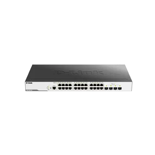 سوییچ DGS-3000-28X دارای 24 پورت گیگابیتی شبکه و 4 پورت +10G SFP است.