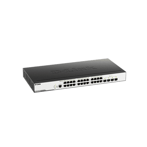 سوییچ DGS-3000-28X دارای 24 پورت گیگابیتی شبکه و 4 پورت +10G SFP است.