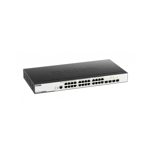 سوییچ DGS-3000-28X دارای 24 پورت گیگابیتی شبکه و 4 پورت +10G SFP است.