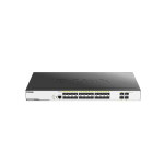 سوییچ DGS-3000-28XS دارای 24 پورت گیگابیتی SFP و 4 پورت +10G SFP است.