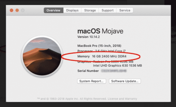 مشاهده میزان رم در مک : Apple Menu > About This Mac