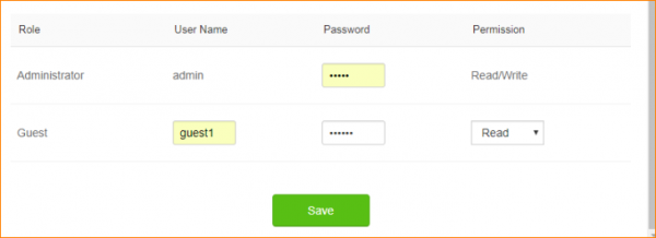 تنظیمات مربوط به User name, Password و Permission 
