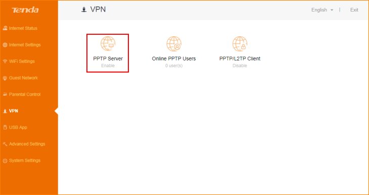 در تنظیمات VPN  روی PPTP Server کلیک کنید