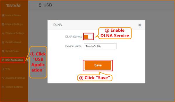 گام دوم تنظیم قابلیت DLNA در روتر تندا