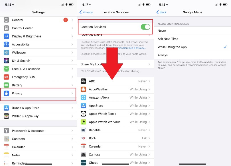 مدیریت سرویس موقیعت‌های مکانی در دستگاه‌های iOS