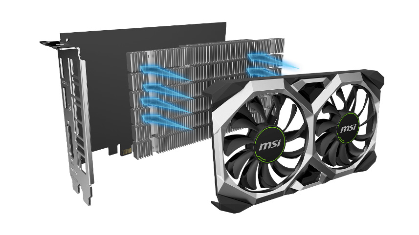 سیستم خنک کننده GeForce GTX 1650 D6 VENTUS XS OC هیت سینک و فن کارت گرافیک ام اس آی GeForce GTX 1650 D6 VENTUS XS OC