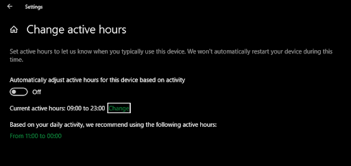 تنظیمات active hours در ویندوز 10