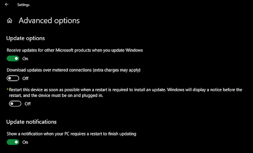 تنظیمات Advanced options در Windows Update