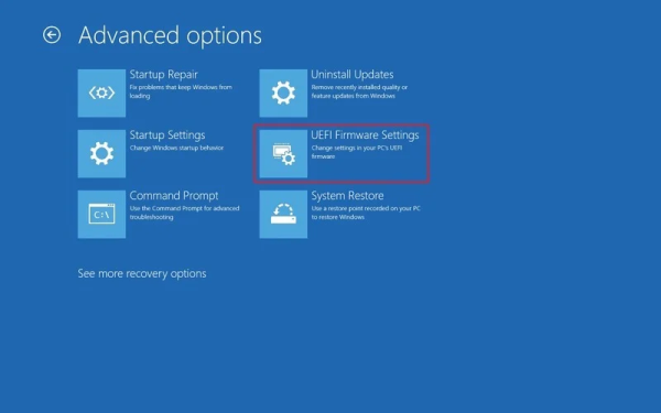 UEFI Firmware Settings در بوت ویندوز 10