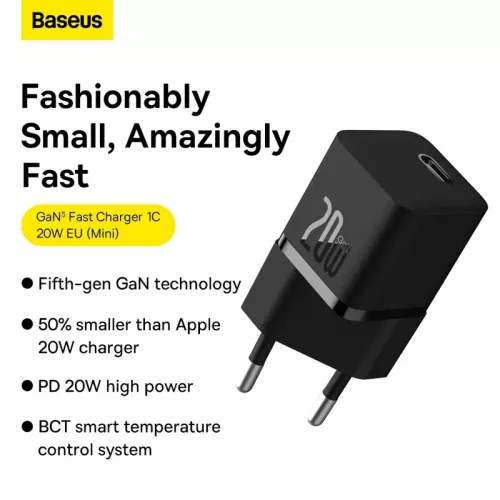 Baseus GaN5 EU Type C 20W Mobile Phone Travel Adapter Mini Fast Charger